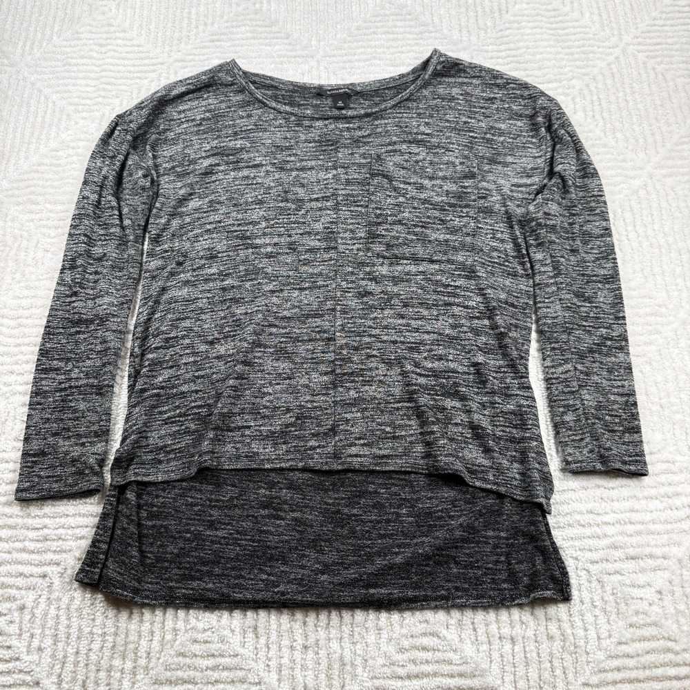 Banana Republic Shirt Womens M Gray Marled Knit Long Sleeve Hi Low Tunic Top - Picture 1 of 8